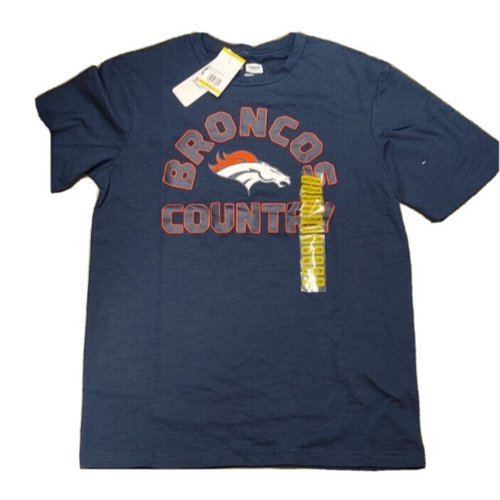 NWT NFL Team Apparel Men's Navy Denver Broncos Crew Neck Tee‎ Large